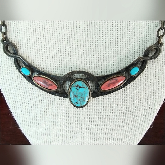 Caroline Emmons Turquoise & Corral, Style Rustic Vibe Bib Necklace - Picture 8 of 13
